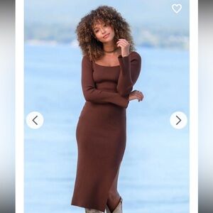Alter’d State Ribbed Midi Sweater Dress – Brown